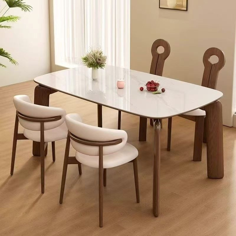 Internet Celebrity Rock Slab Solid Wood Dining Table And Chairs, support customization