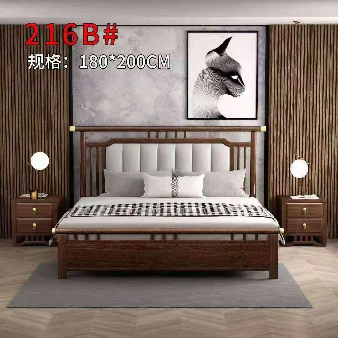 New Chinese style double bed and bedside table, support customization