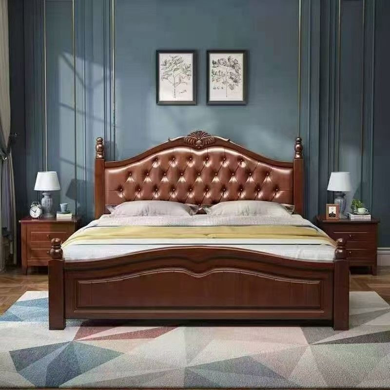 American Solid Wood Double Bed And Bedside Table, support customization